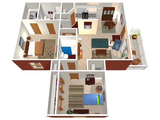 Floor plan for 2 beds, 2 baths, 1120 sqft